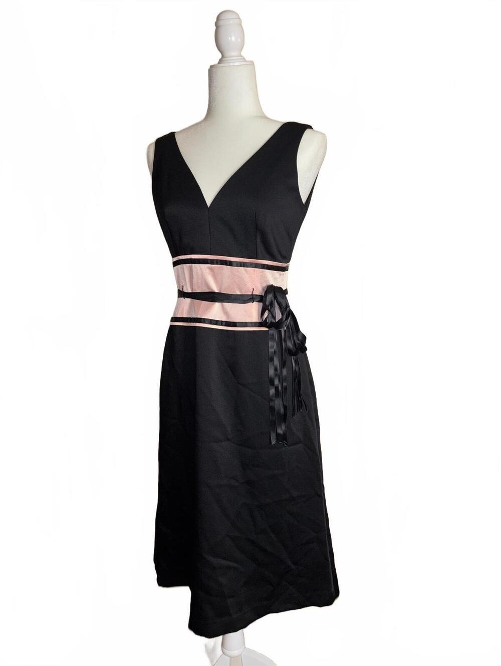 Vintage Silk Y2K Dusk black sleeveless midi dress with Satin Ribbon Ties